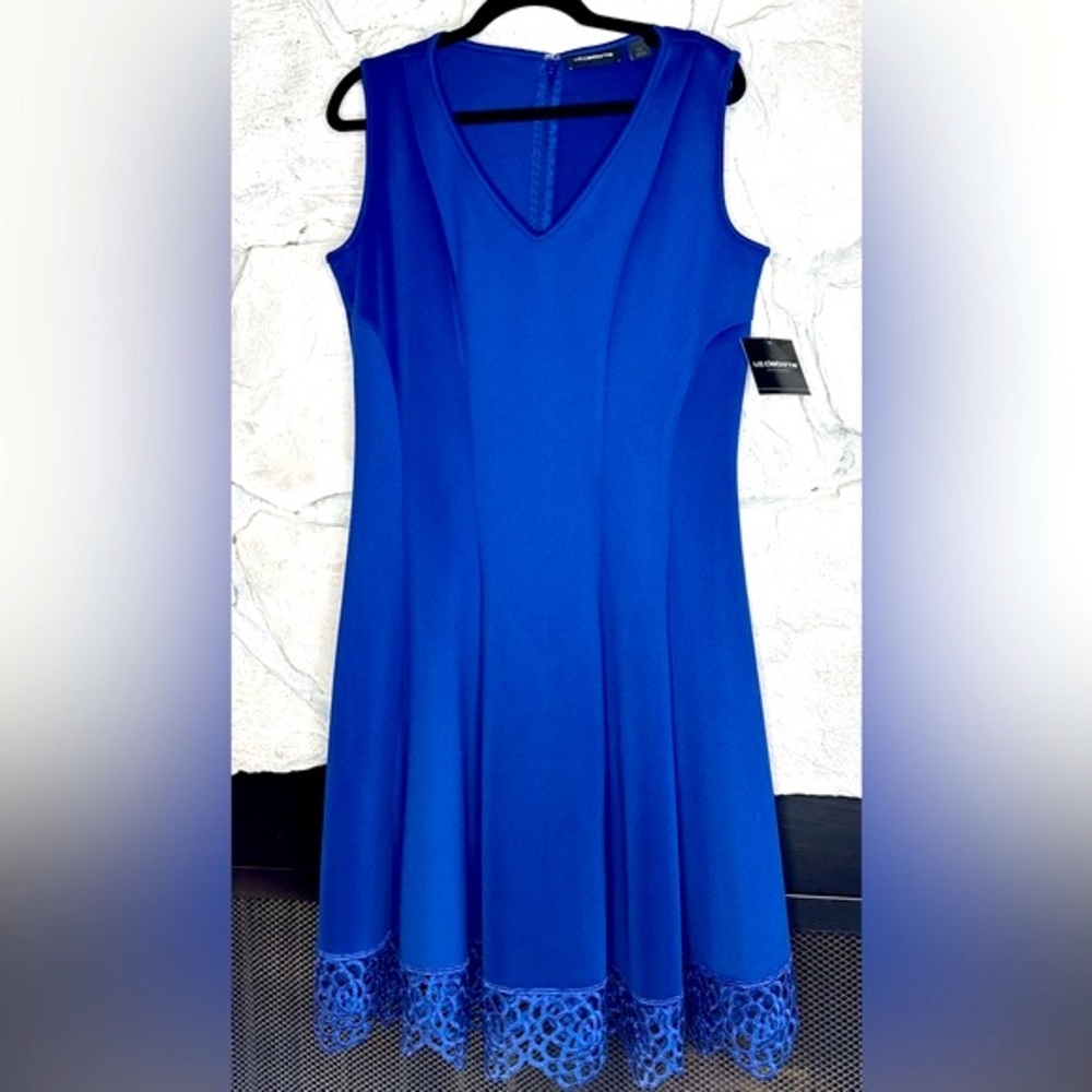 Liz Claibourne | Women’s Sleeveless Royal Blue Dress w/Lace Trim, Size 12